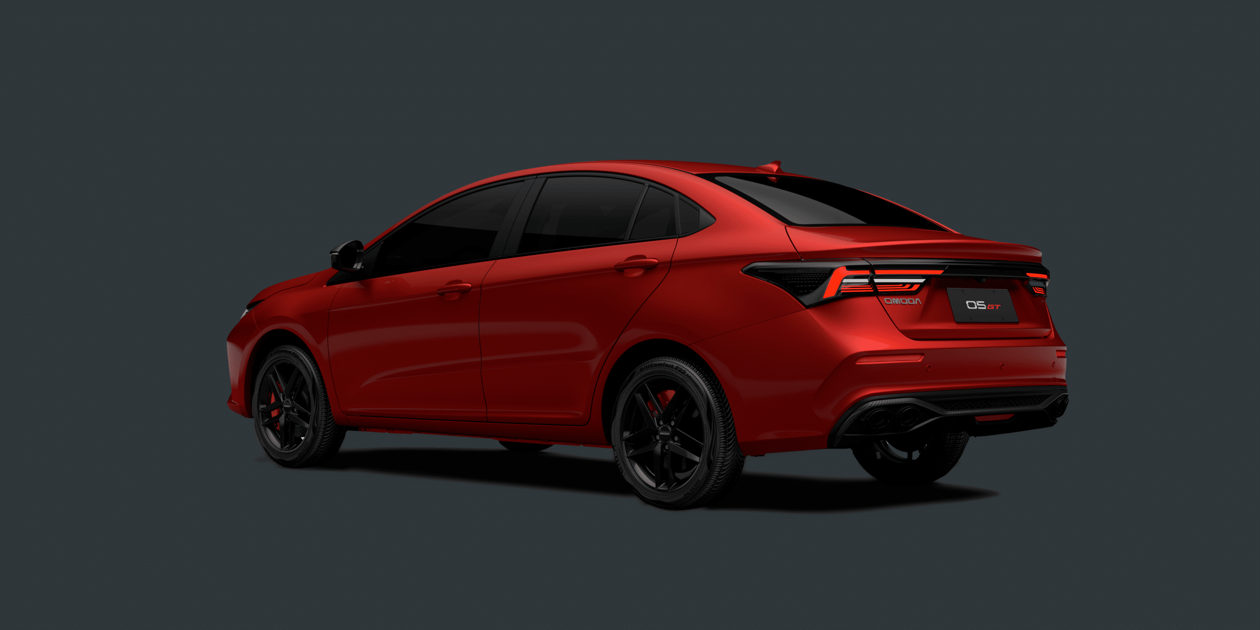 Vehículo sedán deportivo OMODA O5 GT 2024 color rojo lava